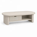 Oválný konferenční stolek z MDF, béžový, 120 × 60 × 45 cm