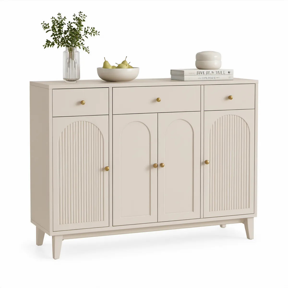 Béžový příborník z MDF se 4 dvířky a 3 zásuvkami, 120 × 40 × 90 cm